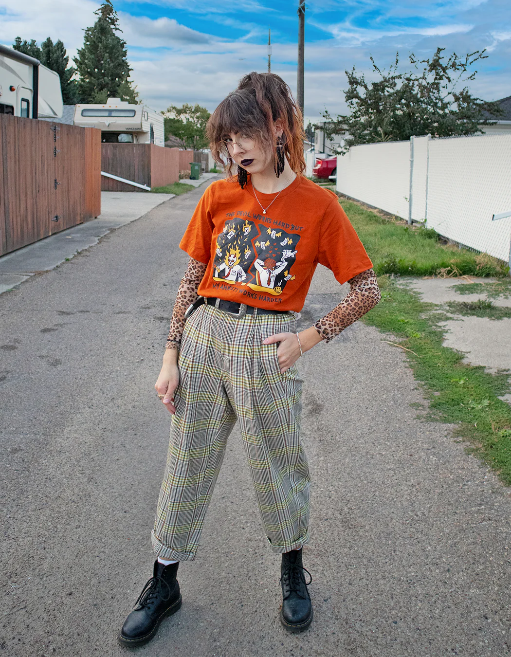 Devil Works Hard: Anxiety Graphic Tee - Image 3