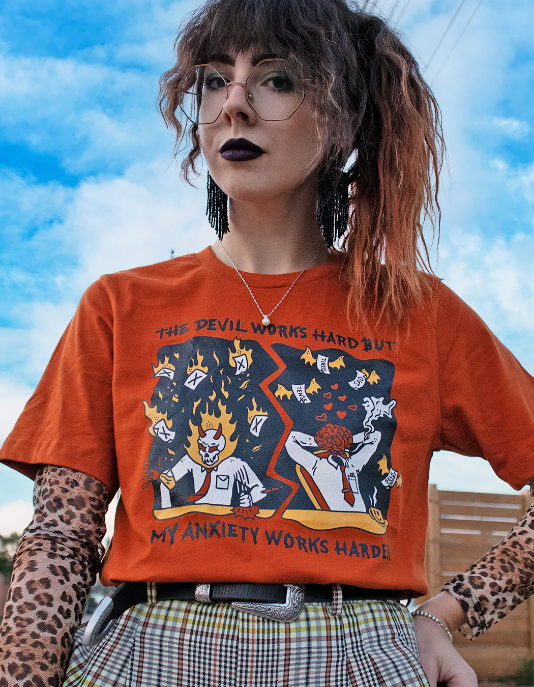 Devil Works Hard: Anxiety Graphic Tee - Image 5